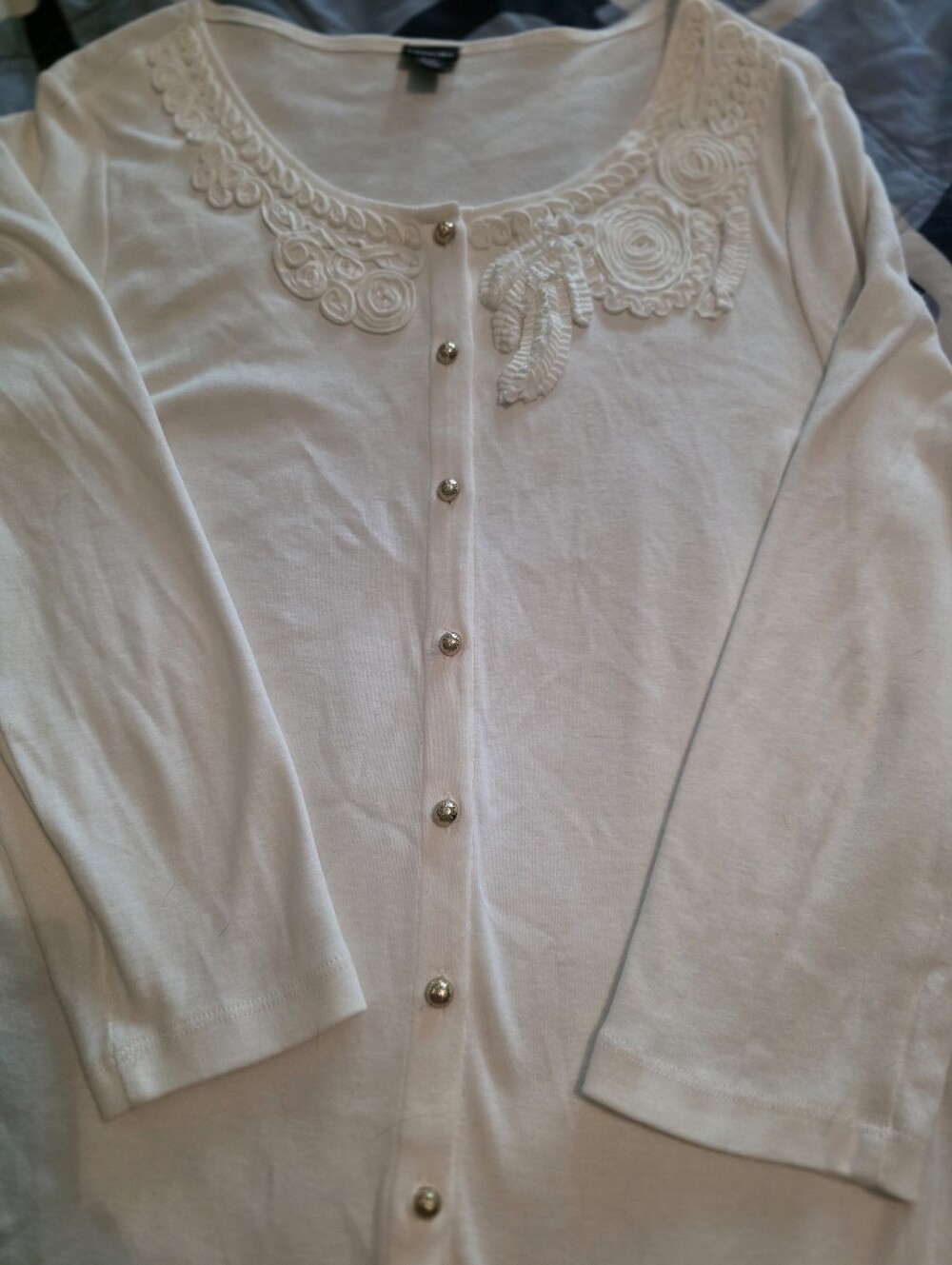 Rafaella Cream Embellished Button-Front Cardigan